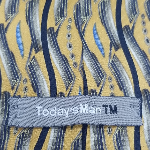 Today's Man Silk tie Gold Blue Black Wave - Picture 4 of 5